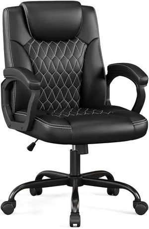 Office Chair, Executive Desk Chair, PU Leather Comfortable Executive Chairs with Fixed Armrest, Adjustable Height, Rocking Function, 360° Swivel Wheels, Black Office Chair, Executive Desk Chair, PU Leather Comfortable Executive Chairs with Fixed Armrest, Adjustable Height, Rocking Function, 360° Swivel Wheels, Black