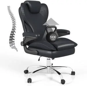 Office Desk Chair, Executive Leather Office Chair, High Back Ergonomic Home Desk Chair with Padded Flip-up Arms, Big and Tall Computer Chair with Rocking Function, 360°Swivel Free, Black Office Desk Chair, Executive Leather Office Chair, High Back Ergonomic Home Desk Chair with Padded Flip-up Arms, Big and Tall Computer Chair with Rocking Function, 360°Swivel Free, Black