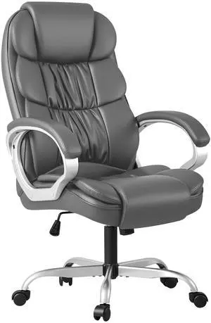 Office Chair High Back Computer Chair Desk Chair, PU Leather Adjustable Height Modern Executive Swivel Task Chair with Padded Armrests and Lumbar Support (Gray) Office Chair High Back Computer Chair Desk Chair, PU Leather Adjustable Height Modern Executive Swivel Task Chair with Padded Armrests and Lumbar Support (Gray)