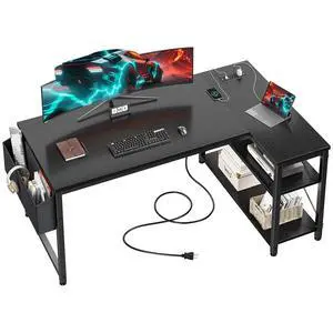Office Desk with Outlet,Power Home Office & Study Electronic Gear | Reliable Power Supply for Study & Electronic Device,Reversible Shelves & Side Bag,Convenience for Small Space, Black Office Desk with Outlet,Power Home Office & Study Electronic Gear | Reliable Power Supply for Study & Electronic Device,Reversible Shelves & Side Bag,Convenience for Small Space, Black