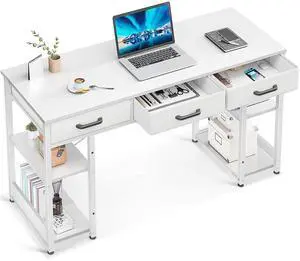Office Small Computer Desk: Home Table with Fabric Drawers & Storage Shelves, Modern Writing Desk, White, 48"x16" Office Small Computer Desk: Home Table with Fabric Drawers & Storage Shelves, Modern Writing Desk, White, 48"x16"