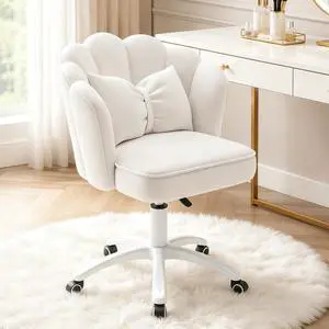 Vanity Chair with Wheels Velvet Petal Desk Chair Upholstered Tufted Home Office Chair for Women Girls, Height Adjustable Makeup Task Chair for Bedroom Living Room, White Vanity Chair with Wheels Velvet Petal Desk Chair Upholstered Tufted Home Office Chair for Women Girls, Height Adjustable Makeup Task Chair for Bedroom Living Room, White