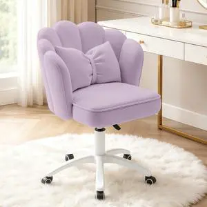 Vanity Chair with Wheels Velvet Petal Desk Chair Upholstered Tufted Home Office Chair for Women Girls, Height Adjustable Makeup Task Chair for Bedroom Living Room, Purple Vanity Chair with Wheels Velvet Petal Desk Chair Upholstered Tufted Home Office Chair for Women Girls, Height Adjustable Makeup Task Chair for Bedroom Living Room, Purple