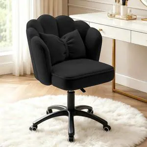 Vanity Chair with Wheels Velvet Petal Desk Chair Upholstered Tufted Home Office Chair for Women Girls, Height Adjustable Makeup Task Chair for Bedroom Living Room, Black Vanity Chair with Wheels Velvet Petal Desk Chair Upholstered Tufted Home Office Chair for Women Girls, Height Adjustable Makeup Task Chair for Bedroom Living Room, Black