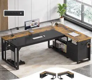 71 in Executive Desk with Power Outlets, Reversible L Shaped Desk with File Drawers & Storage Shelves, Large Office Desk Computer Desk with Pegboard, Mobile CPU Stand, Modern Corner Desk 71 in Executive Desk with Power Outlets, Reversible L Shaped Desk with File Drawers & Storage Shelves, Large Office Desk Computer Desk with Pegboard, Mobile CPU Stand, Modern Corner Desk
