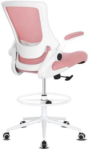 Tall Office Chair, Drafting Chair for Standing Desk, High Office Chair with Adjustable Lumbar Support, Flip-up Arm and Footrest Ring, Tall Drafting Chair for Bar Height Desk Tall Office Chair, Drafting Chair for Standing Desk, High Office Chair with Adjustable Lumbar Support, Flip-up Arm and Footrest Ring, Tall Drafting Chair for Bar Height Desk