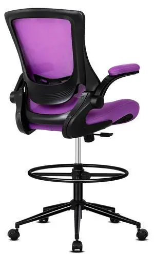 Tall Office Chair, Drafting Chair for Standing Desk, High Office Chair with Adjustable Lumbar Support, Flip-up Arm and Footrest Ring, Tall Drafting Chair for Bar Height Desk Tall Office Chair, Drafting Chair for Standing Desk, High Office Chair with Adjustable Lumbar Support, Flip-up Arm and Footrest Ring, Tall Drafting Chair for Bar Height Desk