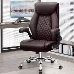 Office Chair, Ergonomic High Back Home Office Desk Chair, Big and Tall Breathable Leather Office Chair with Lumbar Support Flip-Up Armrests, Computer Chair with Rocking Function Office Chair, Ergonomic High Back Home Office Desk Chair, Big and Tall Breathable Leather Office Chair with Lumbar Support Flip-Up Armrests, Computer Chair with Rocking Function