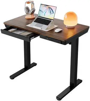 Electric Standing Desk with Drawers, 35 X 20 Inch Electric Adjustable Height Desk, Quick Install One-Piece Tabletop with USB Charging Ports, Sit to Stand Up Desk for Home Office, Black Walnut Electric Standing Desk with Drawers, 35 X 20 Inch Electric Adjustable Height Desk, Quick Install One-Piece Tabletop with USB Charging Ports, Sit to Stand Up Desk for Home Office, Black Walnut