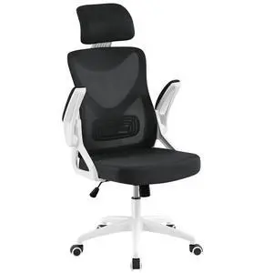 Ergonomic Office Chair with Headrest, Lumbar Support, White/Black | Breathable mesh high-back adjustable headrest, padded seat, and flip-up armrests supports your back and neck, holds 300lb Ergonomic Office Chair with Headrest, Lumbar Support, White/Black | Breathable mesh high-back adjustable headrest, padded seat, and flip-up armrests supports your back and neck, holds 300lb