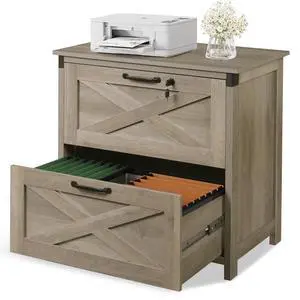 2 Drawer File Cabinet, Lateral Wood Filing Storage Cabinet with Lock, Farmhouse Printer Stand for Home Office Fits Letter/Legal/A4 Size, Gray Oak | Wood, Office Storage Cabinet, Letter, Legal & A4 Com 2 Drawer File Cabinet, Lateral Wood Filing Storage Cabinet with Lock, Farmhouse Printer Stand for Home Office Fits Letter/Legal/A4 Size, Gray Oak | Wood, Office Storage Cabinet, Letter, Legal & A4 Com