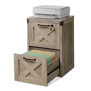 2 Drawer File Cabinet with Lock, Wood Farmhouse Filing Cabinet for Home Office, Printer Stand Fits Letter and A4 Size, Gray Oak 2 Drawer File Cabinet with Lock, Wood Farmhouse Filing Cabinet for Home Office, Printer Stand Fits Letter and A4 Size, Gray Oak