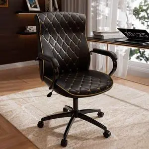 Black Office Chair, Luxury Leather Executive Desk Chair | Elegant Timeless Appeal, Vintage Mid Back Styling with Wheels and Padded Arms, Thick High Density Foam Comfort Black Office Chair, Luxury Leather Executive Desk Chair | Elegant Timeless Appeal, Vintage Mid Back Styling with Wheels and Padded Arms, Thick High Density Foam Comfort