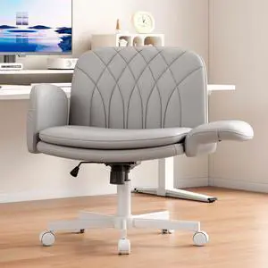 Criss Cross Chair with Armrests & Wheels for Cross-Legged Sitting, Comfortable PU Leather Vanity Chair, Office Desk Chairs with Adjustable Rocking Function, for Home, Bedroom Gray Criss Cross Chair with Armrests & Wheels for Cross-Legged Sitting, Comfortable PU Leather Vanity Chair, Office Desk Chairs with Adjustable Rocking Function, for Home, Bedroom Gray