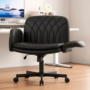 Criss Cross Chair with Armrests & Wheels for Cross-Legged Sitting, Comfortable PU Leather Vanity Chair, Office Desk Chairs with Adjustable Rocking Function, for Home, Bedroom Black Criss Cross Chair with Armrests & Wheels for Cross-Legged Sitting, Comfortable PU Leather Vanity Chair, Office Desk Chairs with Adjustable Rocking Function, for Home, Bedroom Black