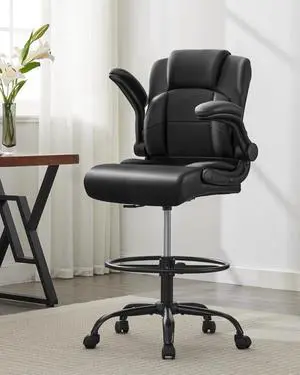 Ergonomic Drafting Chair,Tall Office Chair for Standing Desk with Flip-Up Armrests,Adjustable Foot Ring & Height, High Leather Executive Office Chair for Home,Drawing or Counter Height Use Ergonomic Drafting Chair,Tall Office Chair for Standing Desk with Flip-Up Armrests,Adjustable Foot Ring & Height, High Leather Executive Office Chair for Home,Drawing or Counter Height Use