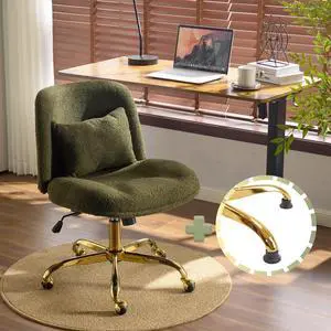 Wide Criss Cross Legged Office Chair,Buttprint Ergonomic Desk Chair Comfy with Pillow&Gold Base,Dual-Use with/no Wheels,Adjustable Vanity Swivel Chair for Bedroom,Home Office,Teddy Fleece,Green Wide Criss Cross Legged Office Chair,Buttprint Ergonomic Desk Chair Comfy with Pillow&Gold Base,Dual-Use with/no Wheels,Adjustable Vanity Swivel Chair for Bedroom,Home Office,Teddy Fleece,Green