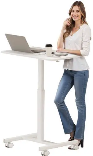 Mobile Small Standing Rolling Desk Adjustable Height, Portable Laptop Desk on Wheels, Workstation for Home Office with Hook,White Mobile Small Standing Rolling Desk Adjustable Height, Portable Laptop Desk on Wheels, Workstation for Home Office with Hook,White