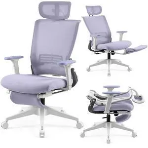 Foldable Office Chair with Foot Rest, Ergonomic Office Chair with Adjustable Lumbar Support, Headrest, Armrest, Home Office Desk Chair for Space Saving, Work from Home, Purple Foldable Office Chair with Foot Rest, Ergonomic Office Chair with Adjustable Lumbar Support, Headrest, Armrest, Home Office Desk Chair for Space Saving, Work from Home, Purple