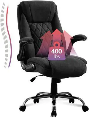 Big and Tall Fabric Office Chair 400lbs, High Back Executive Computer Desk Chair with Flip Up Armrest, Breathable Fabric Adjustable Height Big and Tall Fabric Office Chair 400lbs, High Back Executive Computer Desk Chair with Flip Up Armrest, Breathable Fabric Adjustable Height
