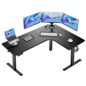 63 L-Shaped Standing Desk, Built-in Power Outlets, Electric Height Adjustable Corner Computer Desk, Large Power Strip Holder, Sit Stand Up Desk with 3 Preset Heights, Black 63 L-Shaped Standing Desk, Built-in Power Outlets, Electric Height Adjustable Corner Computer Desk, Large Power Strip Holder, Sit Stand Up Desk with 3 Preset Heights, Black