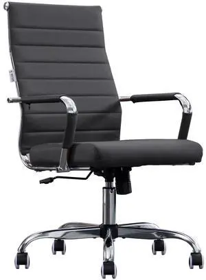 Home Office Chair Ribbed, Modern Leather Conference Room Chairs, Ergonomic Office Desk Chair, High Back Executive Computer Chair, Adjustable Swivel Chair with Arms (Black) Home Office Chair Ribbed, Modern Leather Conference Room Chairs, Ergonomic Office Desk Chair, High Back Executive Computer Chair, Adjustable Swivel Chair with Arms (Black)