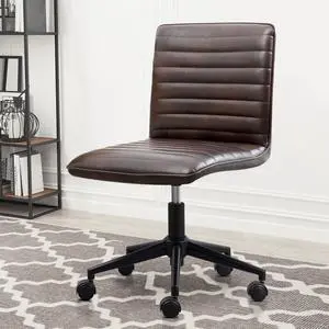 PU Leather Office Desk Chair, Armless Vanity Chair with Wheels 360° Swivel Mid Back Height Adjustable, Computer Rolling Chairs with Gold Metal Base Stool, Black Brown PU Leather Office Desk Chair, Armless Vanity Chair with Wheels 360° Swivel Mid Back Height Adjustable, Computer Rolling Chairs with Gold Metal Base Stool, Black Brown