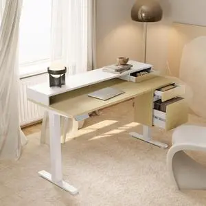 Electric Standing Desk with File Cabinet, 47 Inch Height Adjustable Desk with Storage Drawers, Ergonomic Stand Up Table Compatible with Monitor Stand, Light Walnut Electric Standing Desk with File Cabinet, 47 Inch Height Adjustable Desk with Storage Drawers, Ergonomic Stand Up Table Compatible with Monitor Stand, Light Walnut