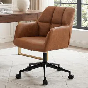 Brown Leather Desk Chair Office Chair with Mid Back Support Armrest, Adjustable-Height 360° Swivel Rolling Task Chair Home Office Modern Vanity Chair, Brown Brown Leather Desk Chair Office Chair with Mid Back Support Armrest, Adjustable-Height 360° Swivel Rolling Task Chair Home Office Modern Vanity Chair, Brown