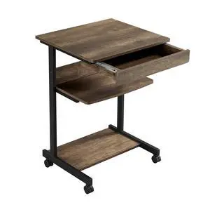 Small Rolling Computer Desk with Storage Drawer, Rolling Home Office Computer Desk with Keyboard Tray, Laptop Desk with Wheels and Drawer, Taupe Wood Small Rolling Computer Desk with Storage Drawer, Rolling Home Office Computer Desk with Keyboard Tray, Laptop Desk with Wheels and Drawer, Taupe Wood