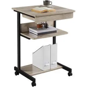 Rolling Computer Desk with Drawer & Keyboard Tray, Mobile Laptop Desk Cart Standing Computer Workstation for Home Office, Gray Rolling Computer Desk with Drawer & Keyboard Tray, Mobile Laptop Desk Cart Standing Computer Workstation for Home Office, Gray