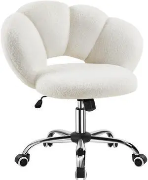 Boucle Upholstered Desk Chair Cloud-Shaped Vanity Chair Adjustable Home Office Computer with Rolling Wheels for Living Room, Bedroom White Boucle Upholstered Desk Chair Cloud-Shaped Vanity Chair Adjustable Home Office Computer with Rolling Wheels for Living Room, Bedroom White