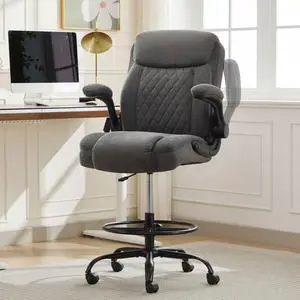 Drafting Chair for Standing Desk Tall Office Chair with Adjustable Height & Foot Ring, Flip-Up Arms, Lumbar Support Comfortable Fabric Seat, Ideal Home Desk Chair Drafting Chair for Standing Desk Tall Office Chair with Adjustable Height & Foot Ring, Flip-Up Arms, Lumbar Support Comfortable Fabric Seat, Ideal Home Desk Chair