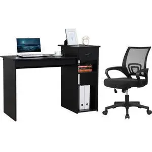 Home Office Modern Desk and Chair Set Computer Desk w/Drawer & Shelves with Ergonomic Mesh Height Adjustable Office Chair Home Office Modern Desk and Chair Set Computer Desk w/Drawer & Shelves with Ergonomic Mesh Height Adjustable Office Chair