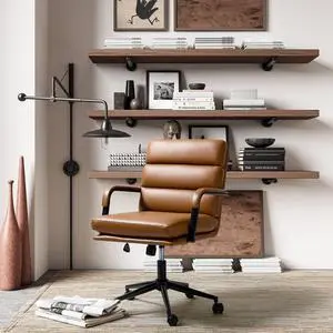 Modern Faux Leather Home Office Chair with Tilt Lock, Camel | Leather Desk Chair with Wheels & Padded Cushion, 360° Swivel Wide Seat Computer Task Chair, Comfy Executive Chair Modern Faux Leather Home Office Chair with Tilt Lock, Camel | Leather Desk Chair with Wheels & Padded Cushion, 360° Swivel Wide Seat Computer Task Chair, Comfy Executive Chair