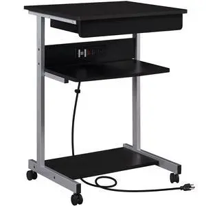 22 in Laptop Computer Table Home Office Desk with Power Outlet for Small Space, Mobile Compact Corner Workstation with Charging Station and USB Ports on Wheels, Student Writing Table, Black 22 in Laptop Computer Table Home Office Desk with Power Outlet for Small Space, Mobile Compact Corner Workstation with Charging Station and USB Ports on Wheels, Student Writing Table, Black