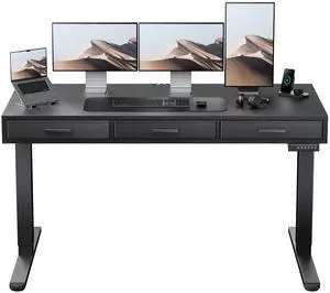 Electric Standing Desk with Drawers, C-Clamp Mount Compatible, 55 x 28 Inch Height Adjustable Sit Stand Desk, Fabric Drawers, Home Office Stand Up Desk with 4 Custom Height Settings, Black Electric Standing Desk with Drawers, C-Clamp Mount Compatible, 55 x 28 Inch Height Adjustable Sit Stand Desk, Fabric Drawers, Home Office Stand Up Desk with 4 Custom Height Settings, Black