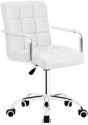Vanity Modern Office Chair with Wheels White Desk Chair PU Leather Mid-Back Rolling Cute Task Chair for Office, Teen,Make Up,Bedroom Desks (White) Vanity Modern Office Chair with Wheels White Desk Chair PU Leather Mid-Back Rolling Cute Task Chair for Office, Teen,Make Up,Bedroom Desks (White)
