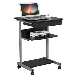 Mobile Compact Computer Desk Cart for Small Spaces, Work Workstation, Writing Desk Table with Drawers and Printer Shelf on Wheels Mobile Compact Computer Desk Cart for Small Spaces, Work Workstation, Writing Desk Table with Drawers and Printer Shelf on Wheels