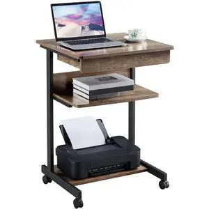 Rolling Computer Desk for Small Spaces, Laptop Computer Desk with Wheels, Mobile Standing Desk Compact Student Bedside Table Taupe Wood Rolling Computer Desk for Small Spaces, Laptop Computer Desk with Wheels, Mobile Standing Desk Compact Student Bedside Table Taupe Wood
