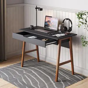 Modern Design Parma Small Desk for Bedroom, Black 42 Inch Writing Desk with Drawer, by Crafts and Comfort Modern Design Parma Small Desk for Bedroom, Black 42 Inch Writing Desk with Drawer, by Crafts and Comfort
