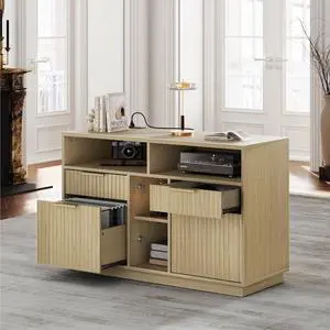 4 Drawer File Cabinet, Fluted Wood Lateral Filing Cabinet with Lock and Charging Station for Home Office, Printer Stand with Open Storage Shelves, Fits A4, Letter Size, Light Waulnut 4 Drawer File Cabinet, Fluted Wood Lateral Filing Cabinet with Lock and Charging Station for Home Office, Printer Stand with Open Storage Shelves, Fits A4, Letter Size, Light Waulnut