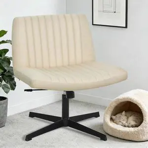Criss Cross Chair, Armless Desk Chair no Wheels, Cross Legged Office Chair, Swivel Vanity Chair, Height Adjustable Wide Seat Computer Task Chair for Home Office (Beige) Criss Cross Chair, Armless Desk Chair no Wheels, Cross Legged Office Chair, Swivel Vanity Chair, Height Adjustable Wide Seat Computer Task Chair for Home Office (Beige)