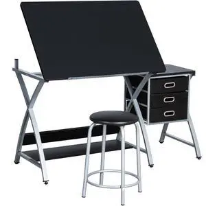 Drafting Desk, Drawing Table for Artists/Adults, Art Desk w/Stool and 3 Slide Drawers, Painting Studio Design Work Station, Adjustable Tabletop, Modern, 50.5 x 24 x 45 inch Drafting Desk, Drawing Table for Artists/Adults, Art Desk w/Stool and 3 Slide Drawers, Painting Studio Design Work Station, Adjustable Tabletop, Modern, 50.5 x 24 x 45 inch