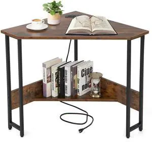 Corner Computer Desk, with USB Ports & Power Outlet, Storage Shelf for Small Space, Triangle Steel Frame Corner Desk for Home Office, Workstation (Rustic Brown) Corner Computer Desk, with USB Ports & Power Outlet, Storage Shelf for Small Space, Triangle Steel Frame Corner Desk for Home Office, Workstation (Rustic Brown)