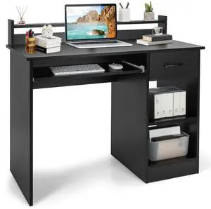 Computer Desk with Drawer & Keyboard Tray, 22 Inch Wide Modern Study Writing Desk with Desktop Hutch & Storage Shelves, Home Office Desk for Kids, Wood PC Laptop Desk, Desk for Bedroom Computer Desk with Drawer & Keyboard Tray, 22 Inch Wide Modern Study Writing Desk with Desktop Hutch & Storage Shelves, Home Office Desk for Kids, Wood PC Laptop Desk, Desk for Bedroom