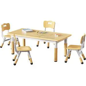 Height Adjustable Toddler Table and 4 Chairs Set, Beige | Table Supports 300 lbs, Graffiti Desktop, Non-Slip Legs, Classroom/Daycare/Home, Children Multi-Activity Table for Ages 3-8 Height Adjustable Toddler Table and 4 Chairs Set, Beige | Table Supports 300 lbs, Graffiti Desktop, Non-Slip Legs, Classroom/Daycare/Home, Children Multi-Activity Table for Ages 3-8