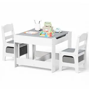 Kids Wood Table & 2 Chairs Set, Blackboard, Storage, Grey | 3 in 1 Children Activity Table, Studying, Drawing, Toddler Furniture Set for Playroom, Classroom, Daycare, Home, 3 Years+ Kids Wood Table & 2 Chairs Set, Blackboard, Storage, Grey | 3 in 1 Children Activity Table, Studying, Drawing, Toddler Furniture Set for Playroom, Classroom, Daycare, Home, 3 Years+