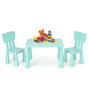 Kids Table and Chair Set, Plastic Children Activity Table and 2 Chairs for Art Craft, Easy-Clean Tabletop, 3-Piece Toddler Furniture Set for Daycare Playroom, Gift for Boys Girls (Green) Kids Table and Chair Set, Plastic Children Activity Table and 2 Chairs for Art Craft, Easy-Clean Tabletop, 3-Piece Toddler Furniture Set for Daycare Playroom, Gift for Boys Girls (Green)