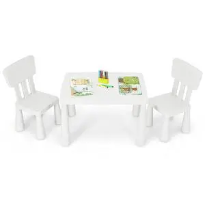 Kids Table and Chairs, 3 Piece Plastic Easy Clean Children Activity Desk for Reading, Drawing, Snack Time, Arts Crafts, Preschool, Kindergarten & Playroom, Toddler Table and Chair Set (White) Kids Table and Chairs, 3 Piece Plastic Easy Clean Children Activity Desk for Reading, Drawing, Snack Time, Arts Crafts, Preschool, Kindergarten & Playroom, Toddler Table and Chair Set (White)